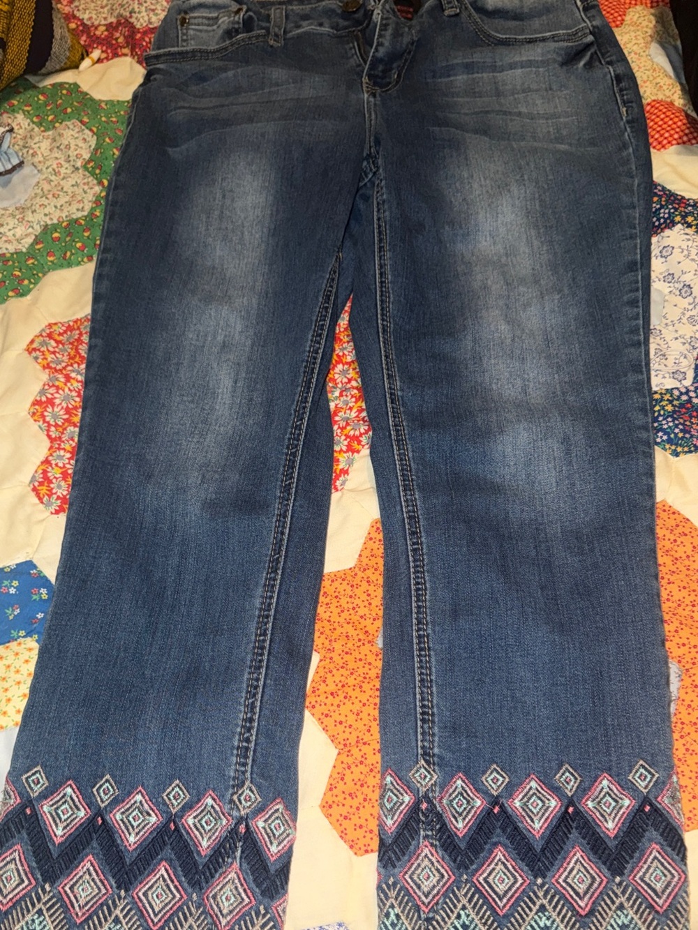 Women’s Blue Embroidered Hem Jeans
